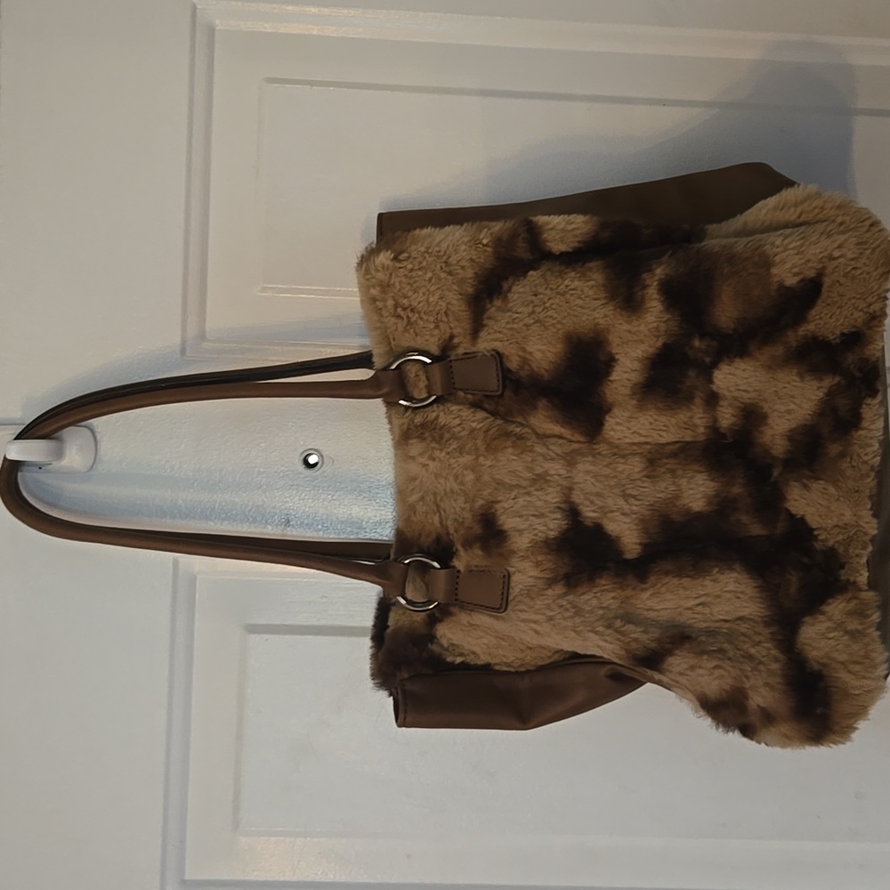 Hype Genuine Rabbit Fur Purse, Trim 100% Leather